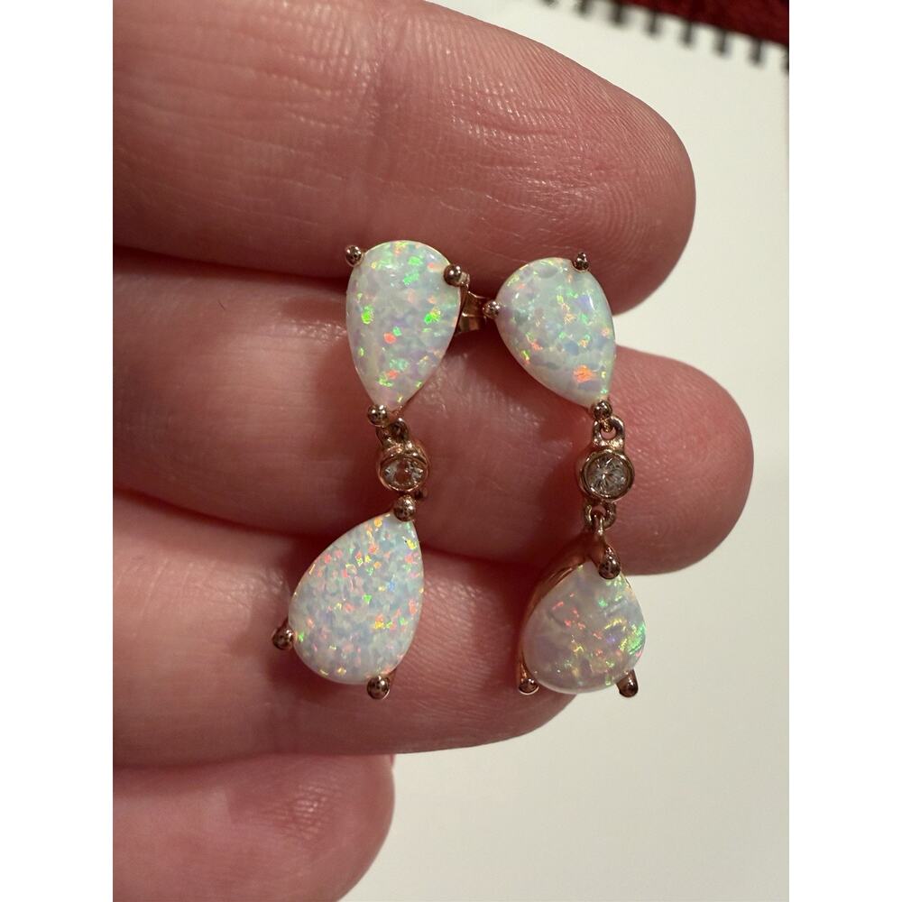 Opal Teardrop Dangle Earrings - Iridescent White